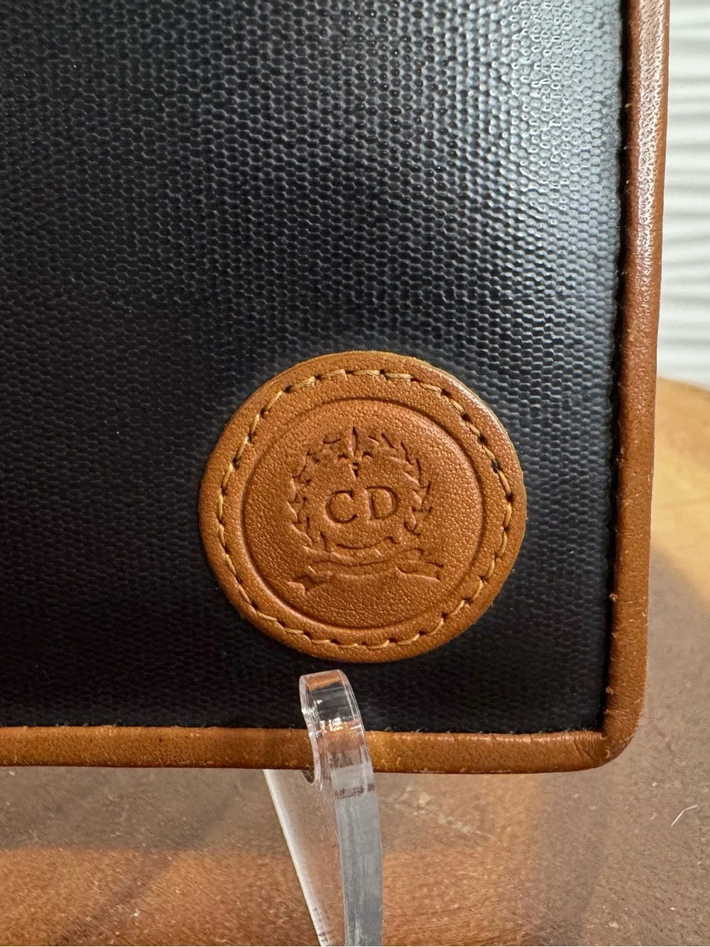 Vintage Christian Dior 1970s Men's Bifold Black and Brown w Canvas and Leather.
